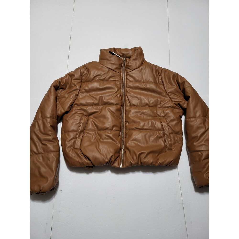 (#C) Ambiance Brown Mock Neck Cropped Puffer Jacket Full Zip Size Women's 2X